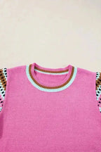 Bright Pink Cap Sleeves Crewneck Sweater - Fashionfitz