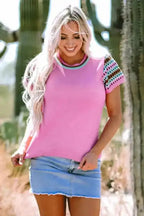 Bright Pink Cap Sleeves Crewneck Sweater - Fashionfitz