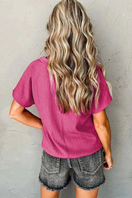 Crinkled V-Neck Wide Sleeve T-shirt - Fashionfitz