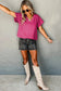 Crinkled V-Neck Wide Sleeve T-shirt - Fashionfitz