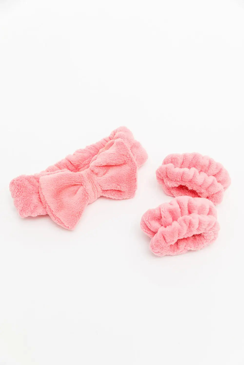 Bright pink cute flannel bow headband set - accessories
