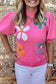 Floral Bubble Short Sleeve Sweater - Fashionfitz