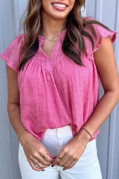 Bright pink flutter gauze blouse - s / 65% viscose + 35% polyester - blouses