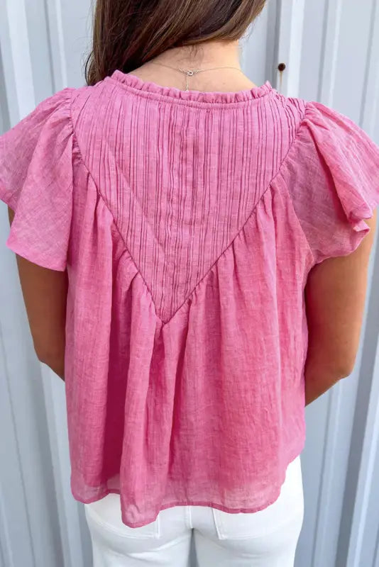 Bright pink flutter gauze blouse - blouses