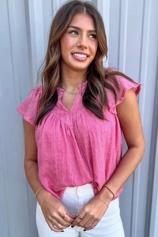 Bright pink flutter gauze blouse - blouses