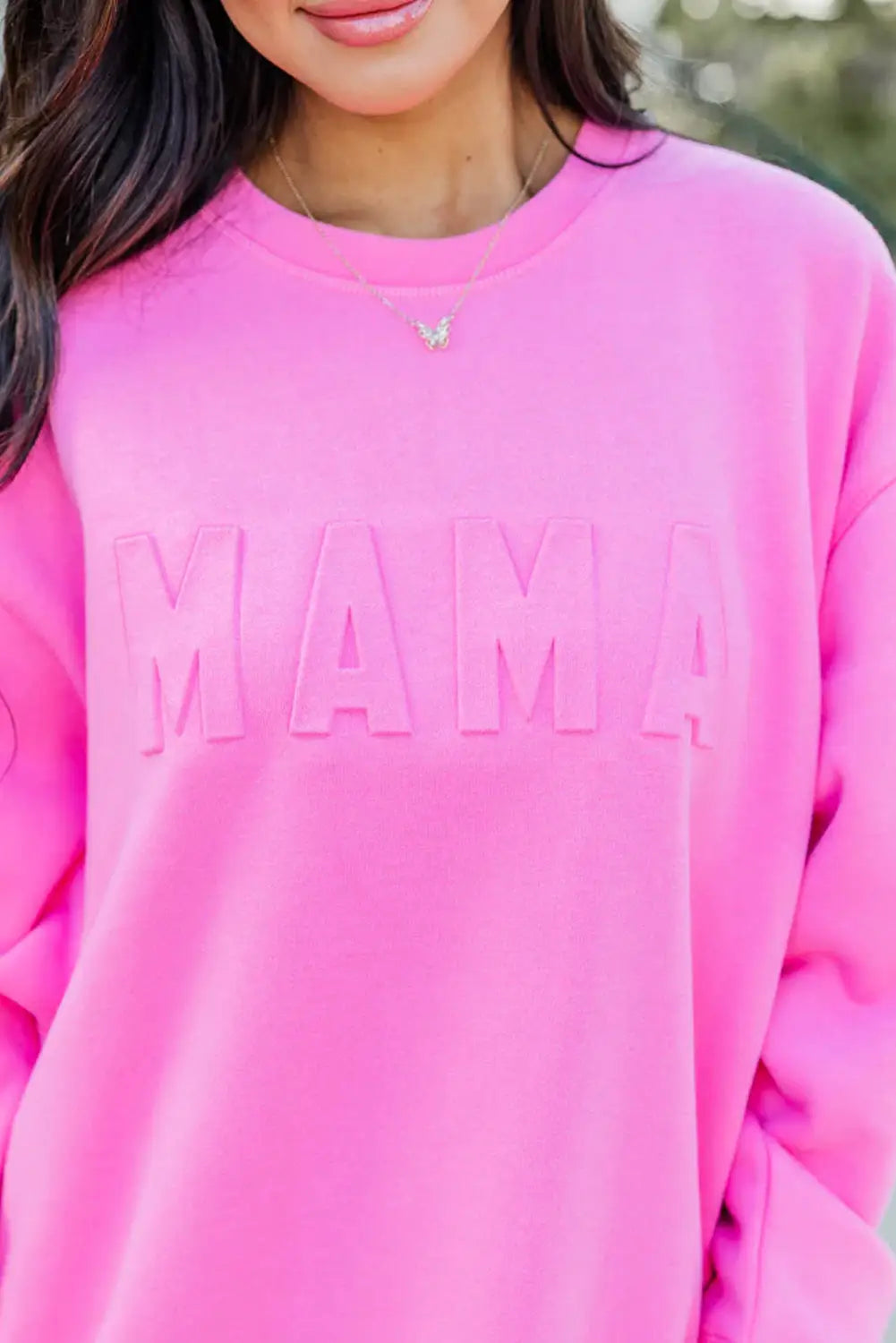 Bright pink mama letter embossed casual sweatshirt - sweaters & cardigans