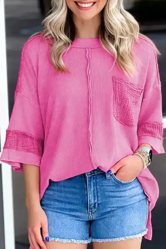 Bright Pink Oversized Mineral Wash Top Women UK — front view showing vibrant pink mineral wash finish — Fashionfitz