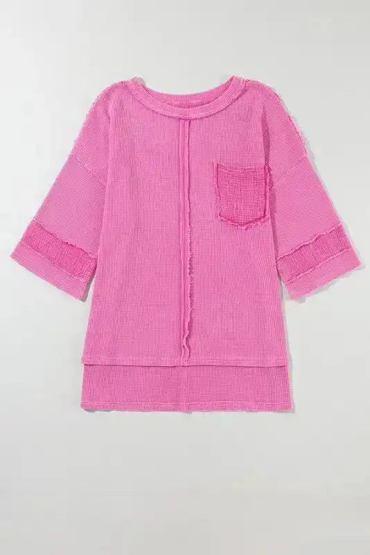 Close-up of Bright Pink Oversized Mineral Wash Top showing distinctive mineral wash colour variation on bright pink fabric — Fashionfitz