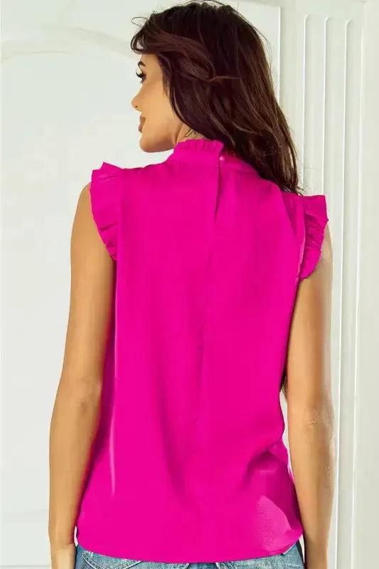 Bright Pink Pleated Sleeveless Top - Fashionfitz
