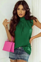 Bright Pink Pleated Sleeveless Top - Fashionfitz