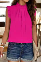 Bright Pink Pleated Sleeveless Top - Fashionfitz