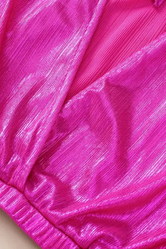 Bright Pink Ruched Sleeves Knotted Backless Blouse - Fashionfitz