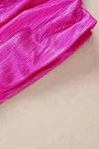 Bright Pink Ruched Sleeves Knotted Backless Blouse - Fashionfitz