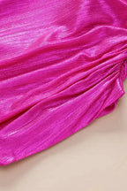 Bright Pink Ruched Sleeves Knotted Backless Blouse - Fashionfitz