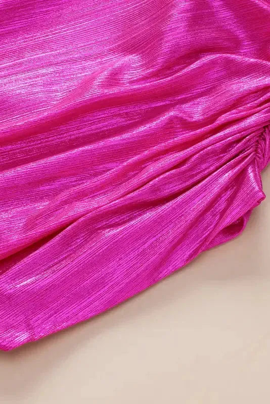 Bright Pink Ruched Sleeves Knotted Backless Blouse - Fashionfitz