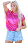 Bright pink ruched sleeves knotted backless blouse - tops