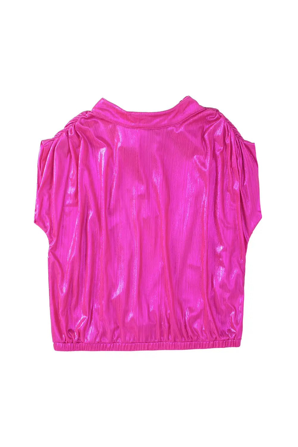 Bright pink ruched sleeves knotted backless blouse - tops