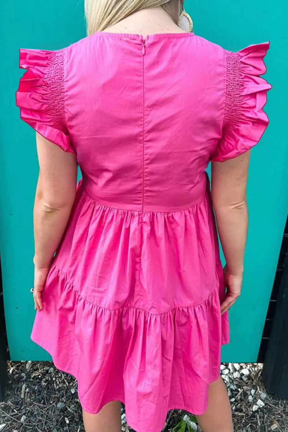 Bright pink ruffled babydoll mini dress - dresses