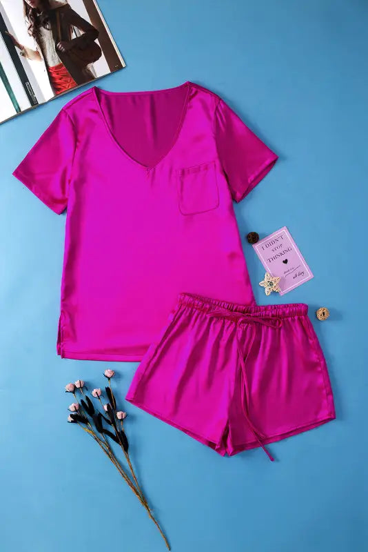 Bright pink satin shorts set - pajama sets