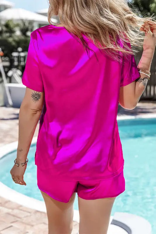 Bright pink satin shorts set - pajama sets