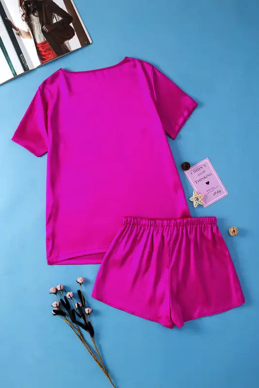 Bright pink satin shorts set - pajama sets