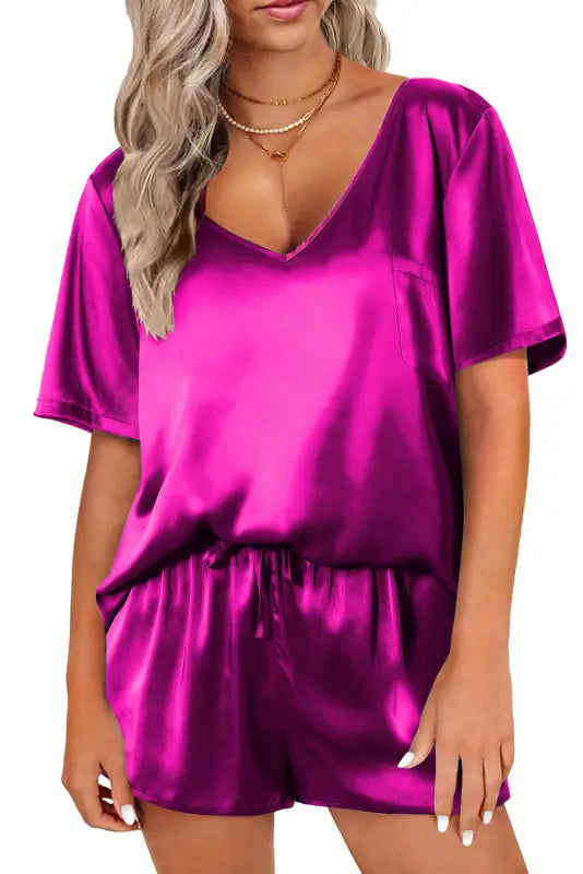 Bright pink satin shorts set - pajama sets