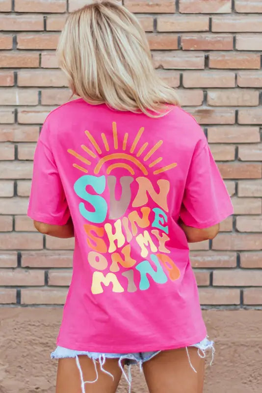 Bright pink sunshine on my mind graphic tee - tops