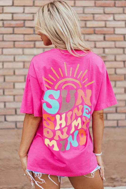 Bright pink sunshine on my mind graphic tee - tops