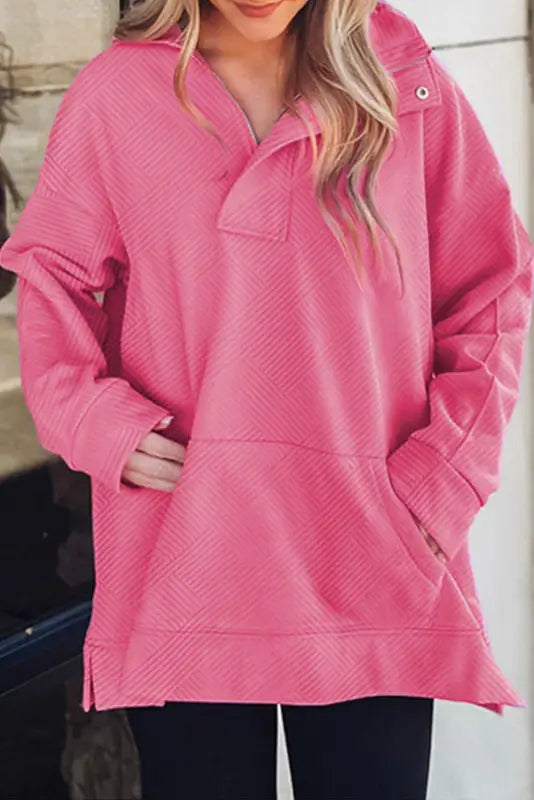 Bright pink textured duster sweatshirt - l / 95% polyester + 5% elastane - sweatshits & hoodies