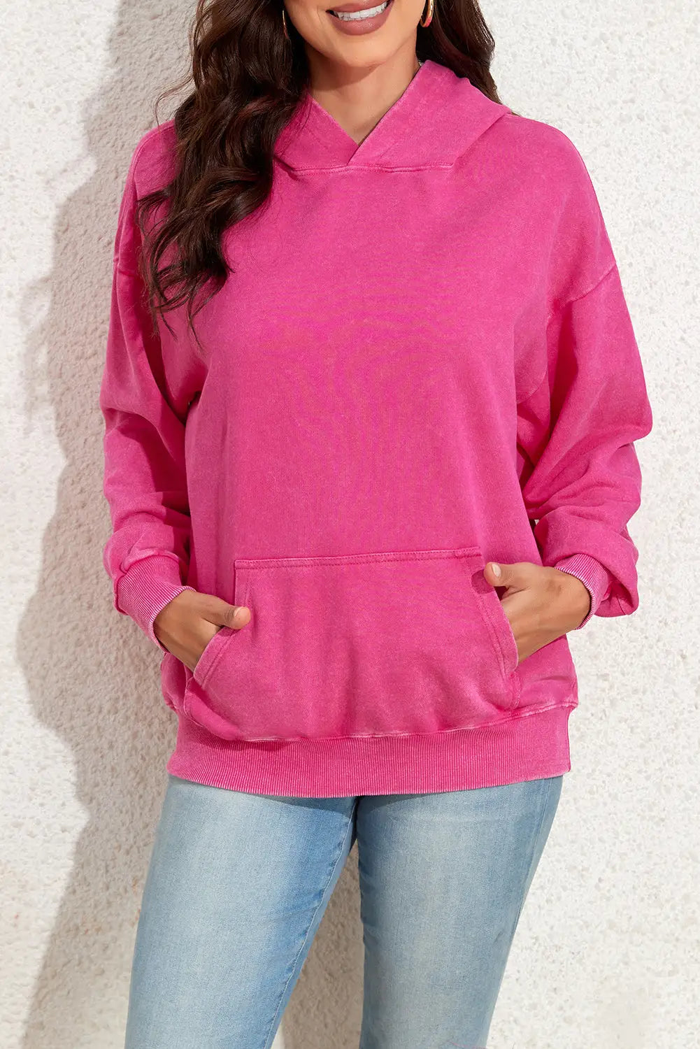 Bright pink vintage wash kangaroo pocket hoodie - 2xl / cotton - sweatshirts & hoodies