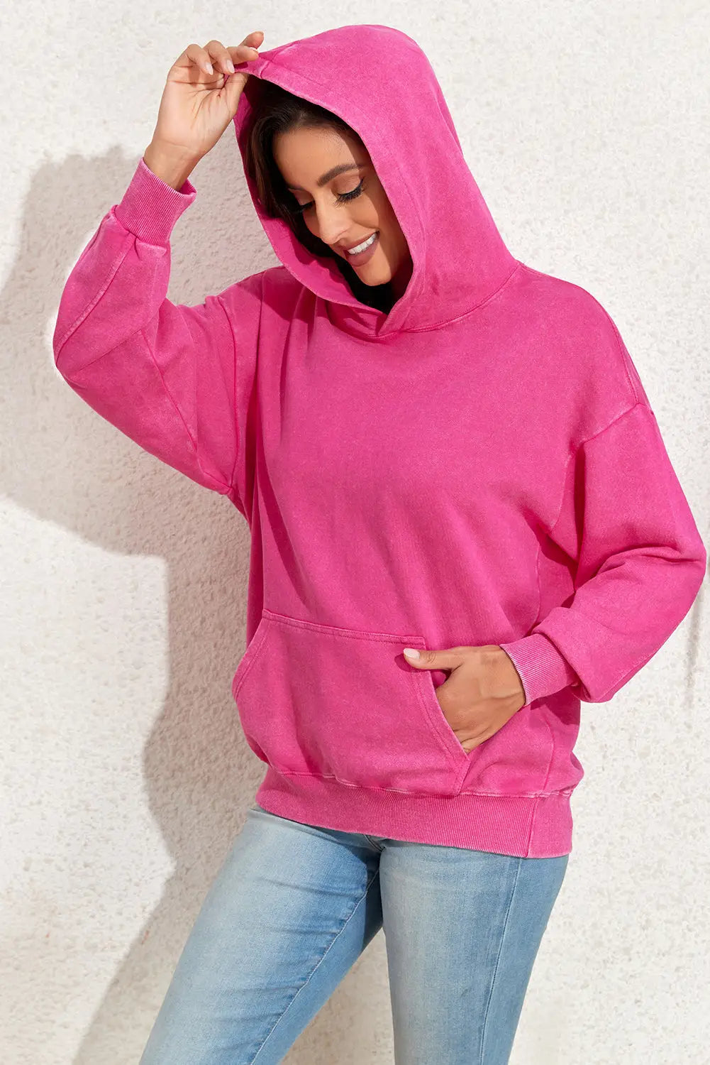 Bright pink vintage wash kangaroo pocket hoodie - sweatshirts & hoodies