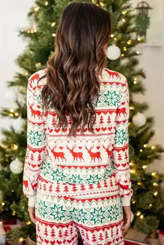 Bright White Christmas Print Pullover and Pants Lounge Set - Fashionfitz