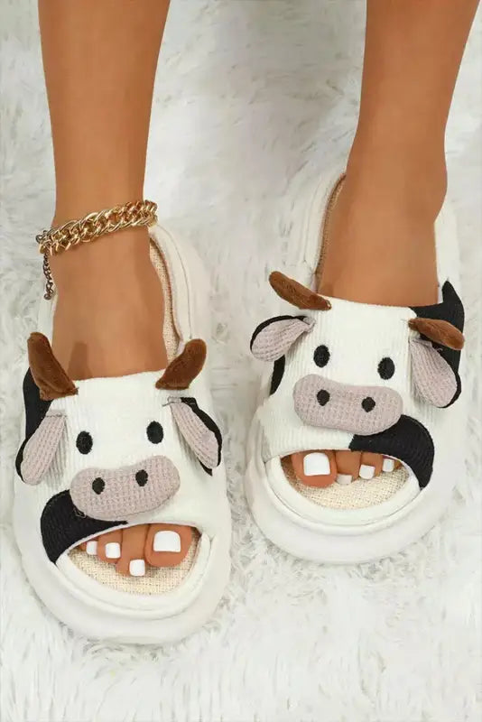 Bright white cute cow pattern open toe slippers - 37 / 100% pvc