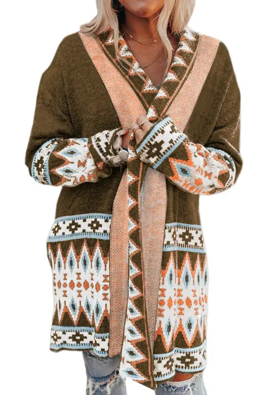 Brown aztec print duster cardigan by fashionfitz