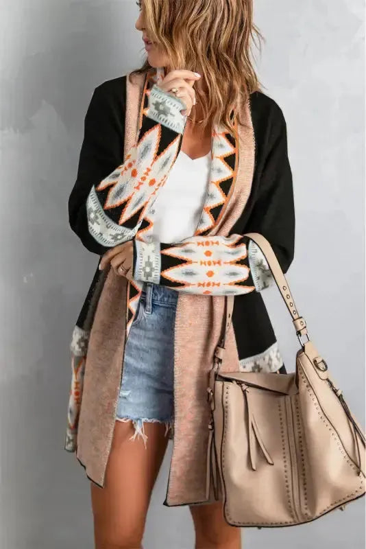 Brown Aztec Print Duster Cardigan - Fashionfitz
