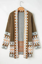 Brown Aztec Print Duster Cardigan - Fashionfitz