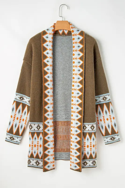 Brown aztec print duster cardigan by fashionfitz