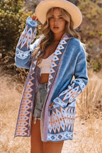 Brown Aztec Print Duster Cardigan - Fashionfitz