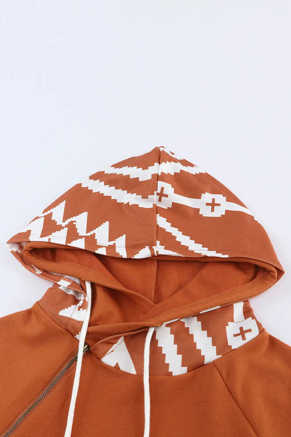 Brown aztec print patchwork thumb hole hoodie - sweatshirts & hoodies
