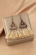 Brown Boho Triangle Metal Tasseled Earrings - Fashionfitz