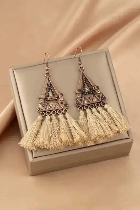 Brown Boho Triangle Metal Tasseled Earrings - Fashionfitz