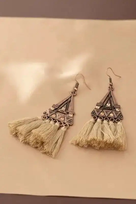 Brown Boho Triangle Metal Tasseled Earrings - Fashionfitz