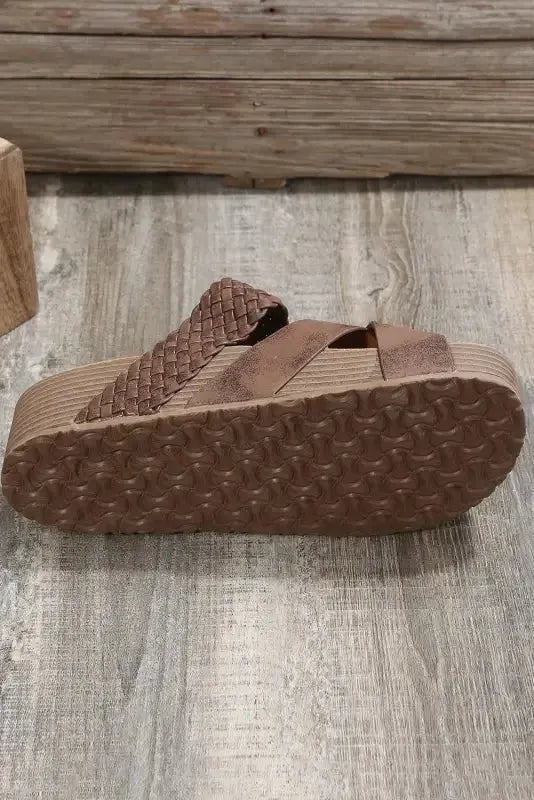 Brown Braided PU Leather Platform Slippers - Fashionfitz