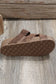 Brown braided pu leather platform slippers