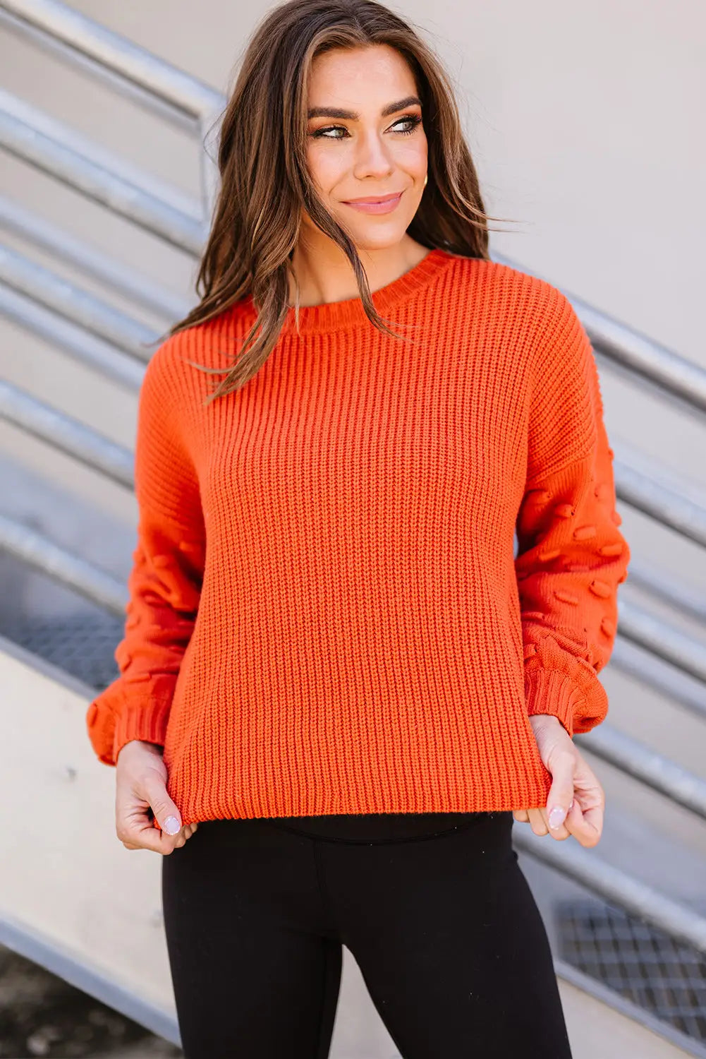 Brown bubble sleeve cropped knit sweater - sweaters & cardigans