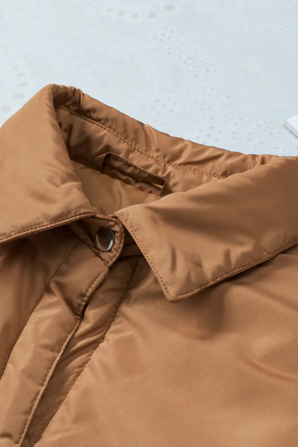 Brown button down padded jacket with pockets - outerwear