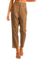 Brown button flap pocket high waisted linen pants - straight