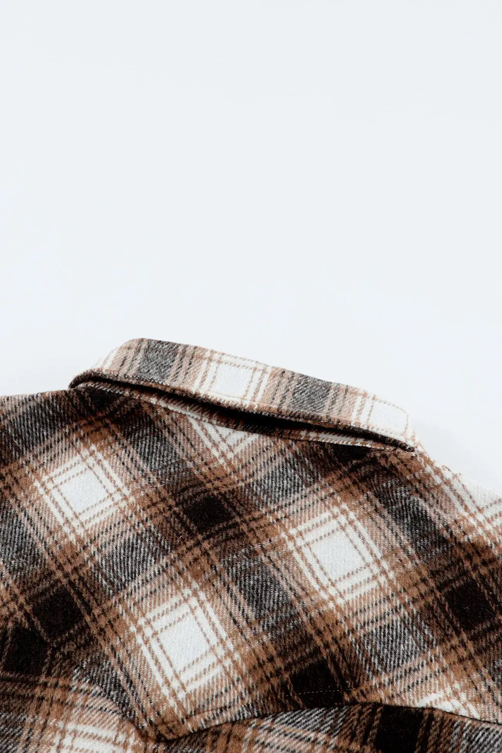 Brown buttons pocketed plaid shacket - shackets