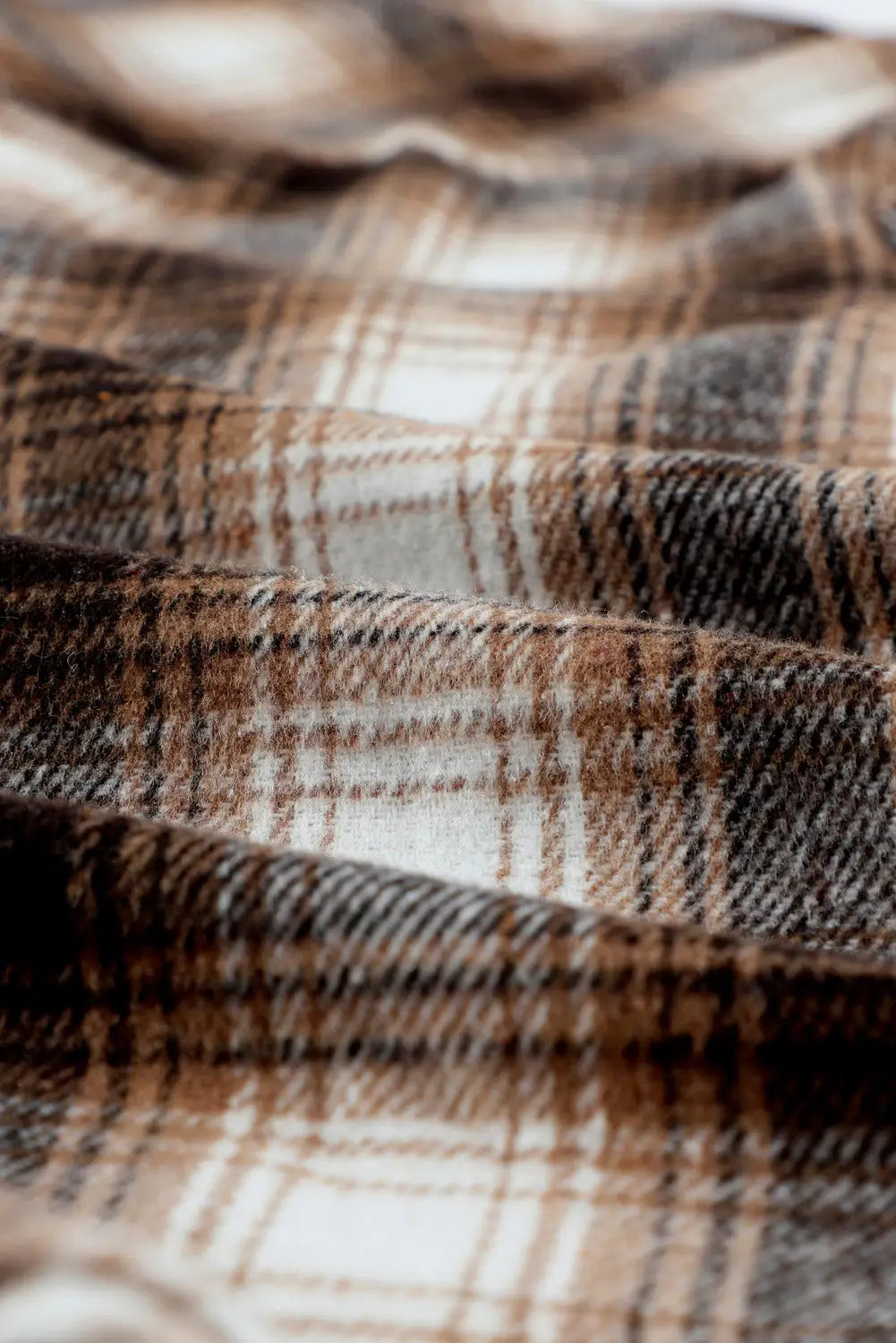 Brown buttons pocketed plaid shacket - shackets