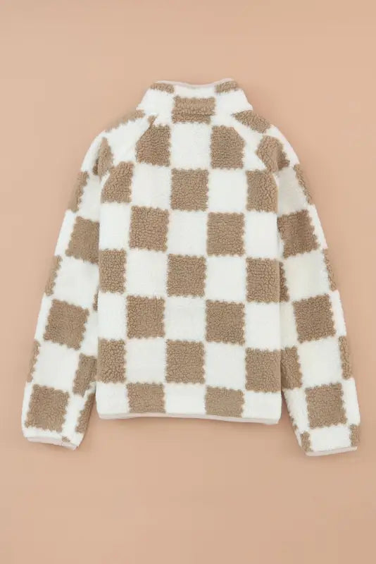 Brown checked snap button sherpa jacket - jackets